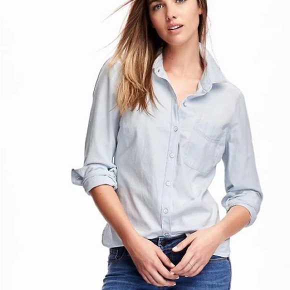 Womens Old Navy Chambray Button-Up Collared Shirt blue Size Small Tall - Picture 11 of 11